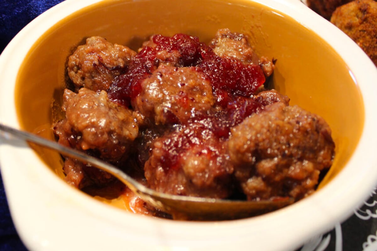 Homemade Meat Balls with Cranberry and Mustard Sauce